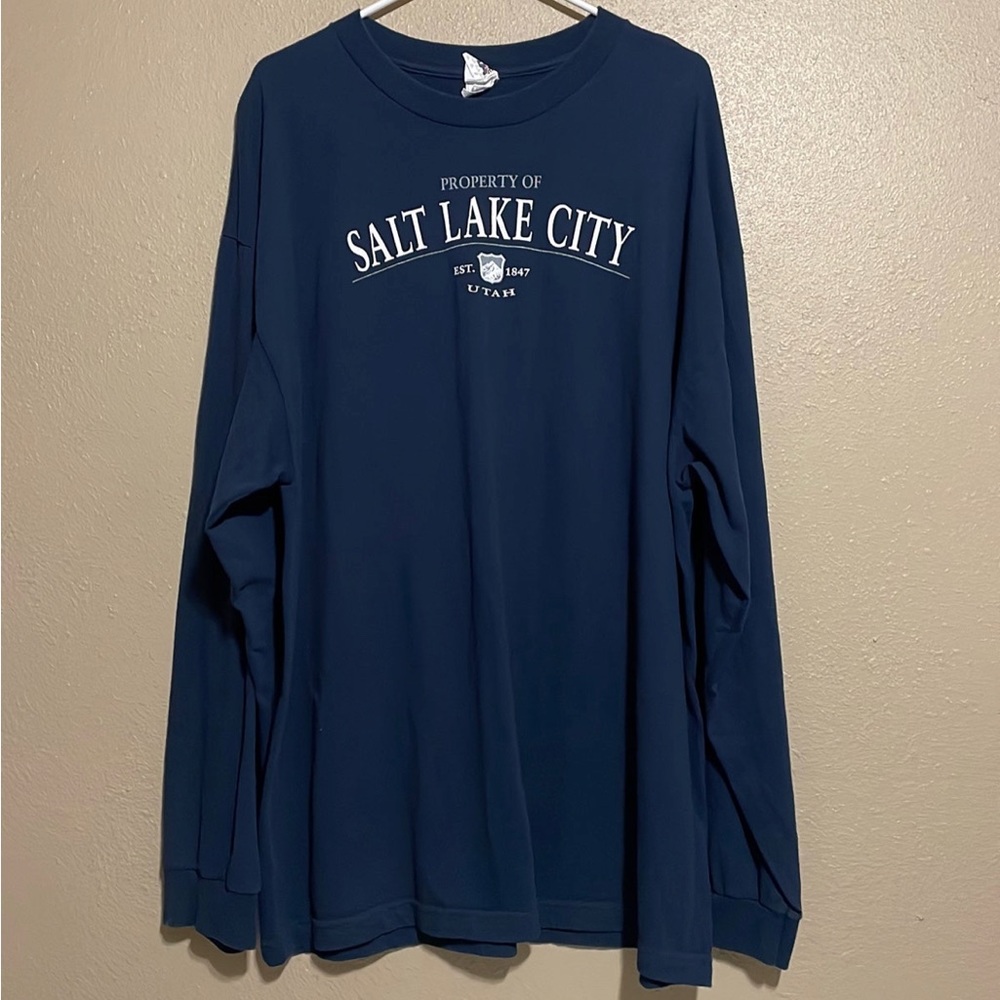 Vintage Salt Lake City Utah Spellout Navy Blue Long Sleeve T-Shirt Adult 2XL XXL
